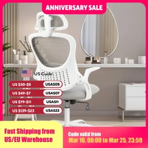 JHK Mesh Ergonomic Office Computer Desk Chair Flip-up Arms Adjustable Headrests Comfortable Lumbar Support For Home Office