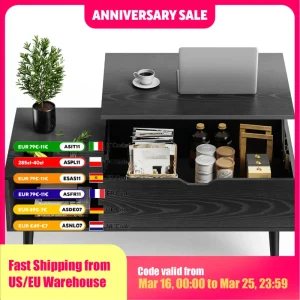 JHK Lift Top Coffee Tables For Living Room 39.37"x19.7" Desk Tea Wood Dining Tables Adjustable Storage Shelf Easy Lift Or Lower