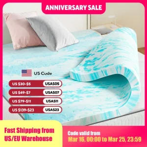 JHK 2-3 Inch Gel Memory Foam Mattress Topper Full Size Cooling Mattress Soft and Breathable Bed Topper School Bedroom Furniture