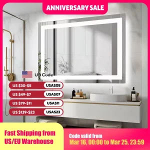 JHK 36"x 24"LED Bathroom Vanity Mirror for Wall Memory Function Tempered Glass with Front Light and Backlit For Living Room
