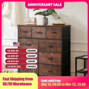 JHK Dresser For Bedroom With 9 Fabric Storage Drawer Wardrobe Tall Chest Organizer Closet Adult Kids Clothes Cabinet Furniture