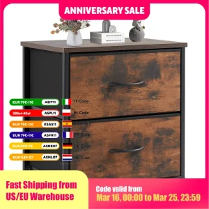 JHK Nightstand Bedside Coffee Sofa Tea Table Storage Closet Chest Clothes Display For Bedroom 2 Fabric Drawers Cabinet Furniture