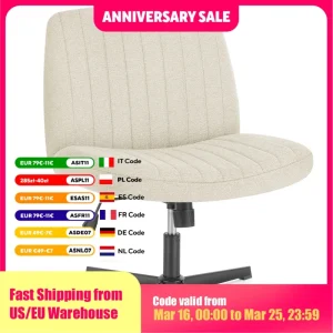 JHK Cross Legged Office Living Room Rocking Gaming Chair Armless Wide Desk Adjustable Swivel Fabric Task Vanity Home Office