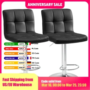 JHK PU Leather Bar Stools Set of 2,Upholstered Counter Height Bar Stools,SGS Certified Gas Gylinder Comfortbale Backrest